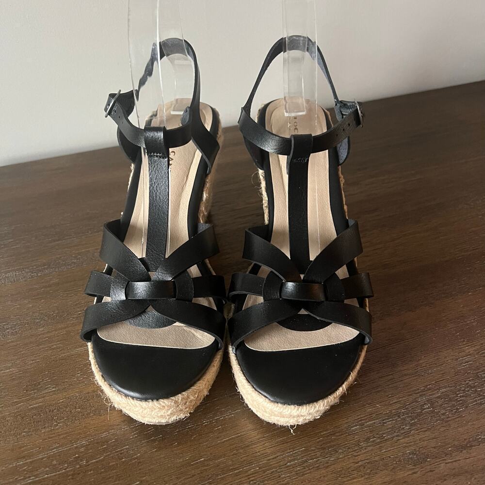 Rock & Candy Woman’s Fola Espadrille Black Wedge Sandal- Size 8